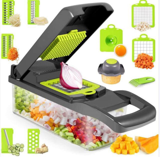 Vegetable Chopper & Food Dicer – Manual Onion Chopper with Container, Multi-Blade Kitchen Tool