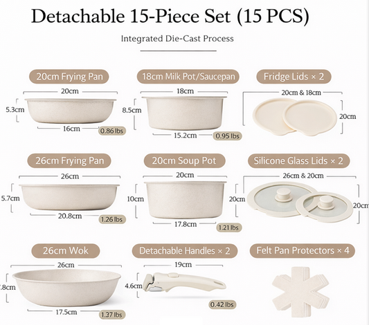 Removable Handle Non-Stick Pot Set with Steamer – Versatile Household Cookware